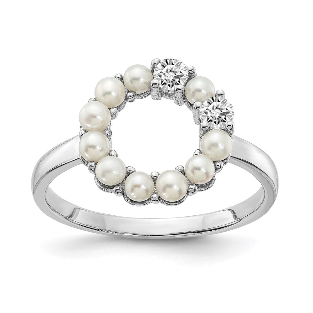 Sterling Silver Rhodium Plated 2 2.5mm Button Fwc Pearl Cz Ring
