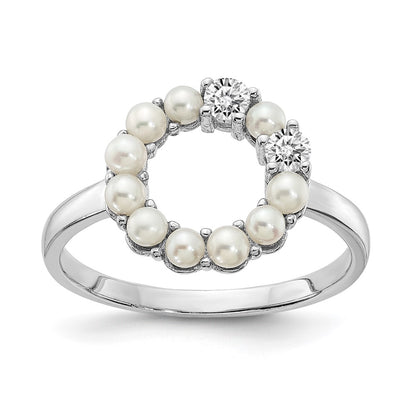 Sterling Silver Rhodium Plated 2 2.5mm Button Fwc Pearl Cz Ring