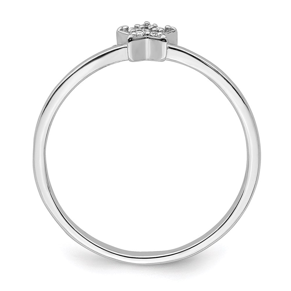 Sterling Silver Rhodium Plated Cz Star Ring