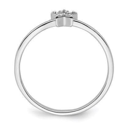 Sterling Silver Rhodium Plated Cz Star Ring