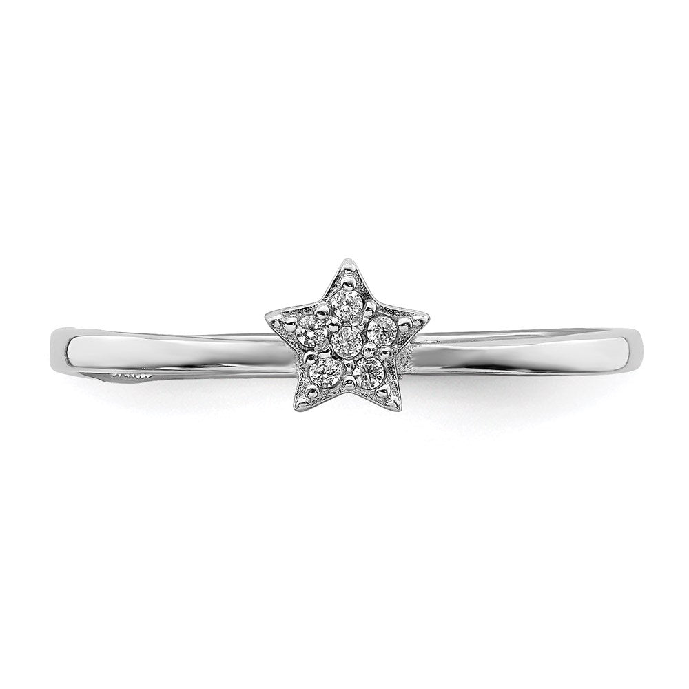 Sterling Silver Rhodium Plated Cz Star Ring