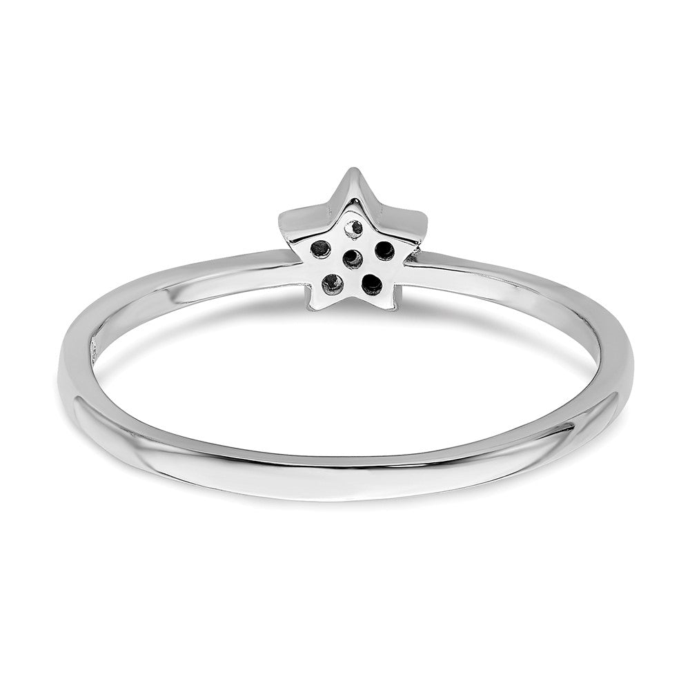 Sterling Silver Rhodium Plated Cz Star Ring