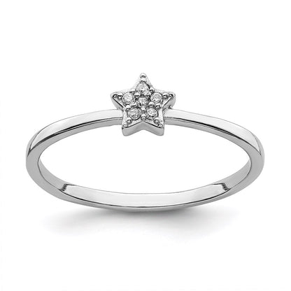 Sterling Silver Rhodium Plated Cz Star Ring
