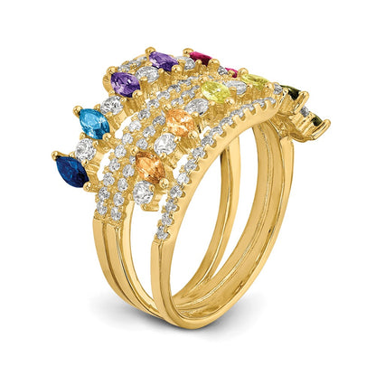 Sterling Silver Prizma Gold Tone 14K Flash Plated Colorful Marquise Cz Ring
