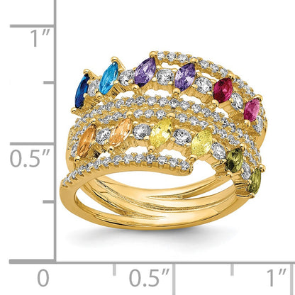 Sterling Silver Prizma Gold Tone 14K Flash Plated Colorful Marquise Cz Ring