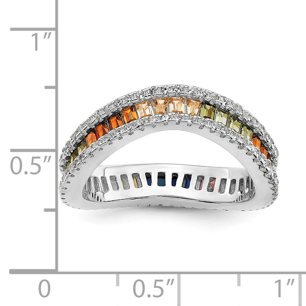 Sterling Silver Prizma Rhodium Plated White And Colorful Channel Set Cz Ring