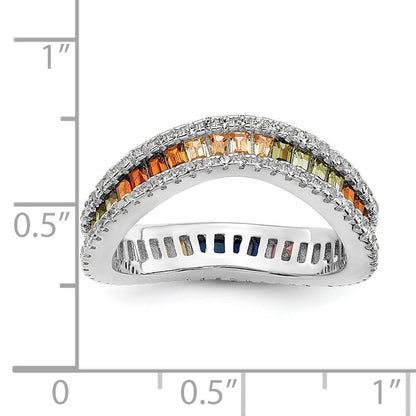 Sterling Silver Prizma Rhodium Plated White And Colorful Channel Set Cz Ring