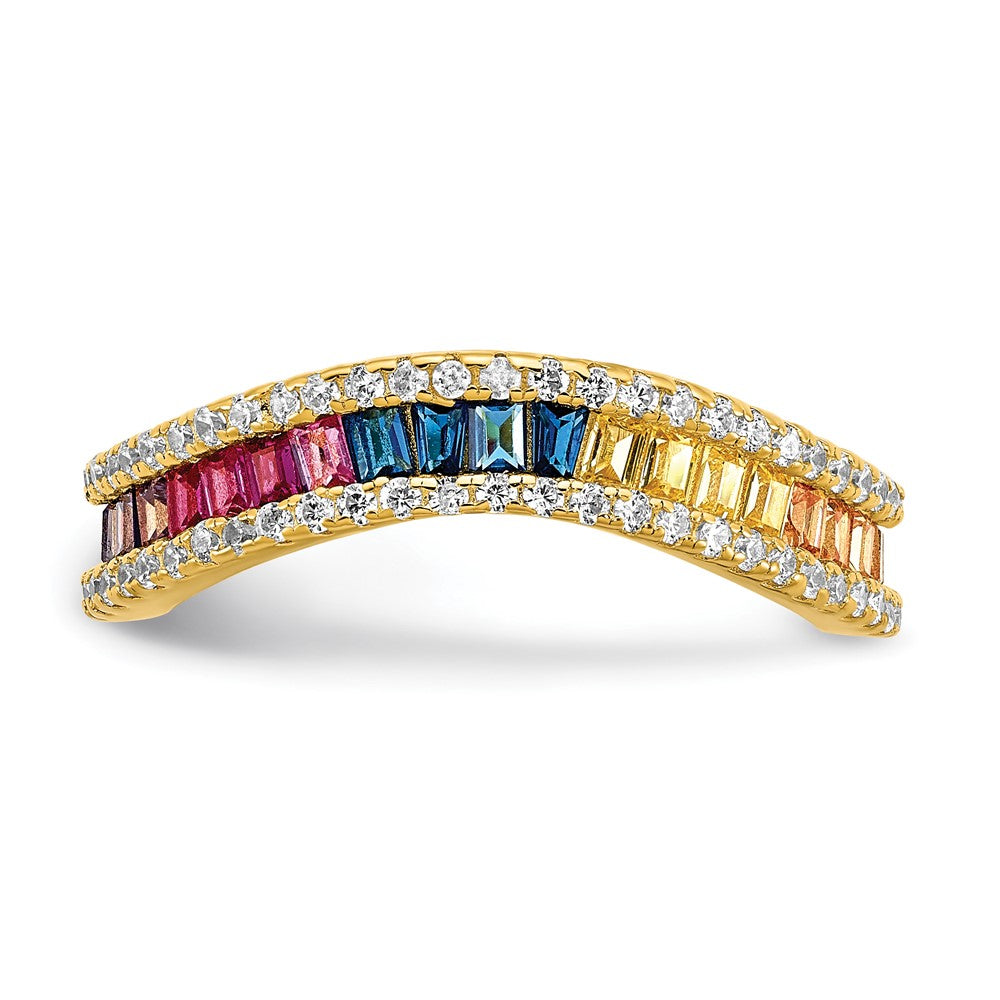 Sterling Silver Prizma Gold Tone 14K Flash Plated White And Colorful Channel Set Cz Ring
