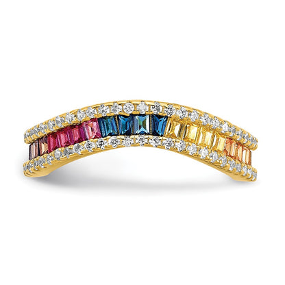 Sterling Silver Prizma Gold Tone 14K Flash Plated White And Colorful Channel Set Cz Ring
