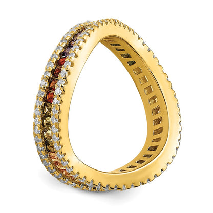 Sterling Silver Prizma Gold Tone 14K Flash Plated White And Colorful Channel Set Cz Ring