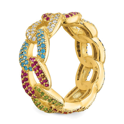 Sterling Silver Prizma Gold Tone 14K Flash Plated Colorful Cz Cuban Link Ring