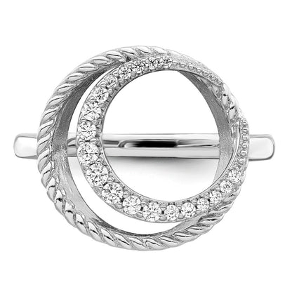 Sterling Silver Rhodium Plated Cz Circle Ring