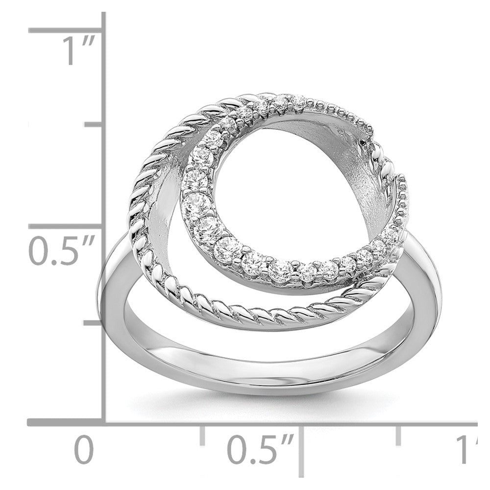 Sterling Silver Rhodium Plated Cz Circle Ring