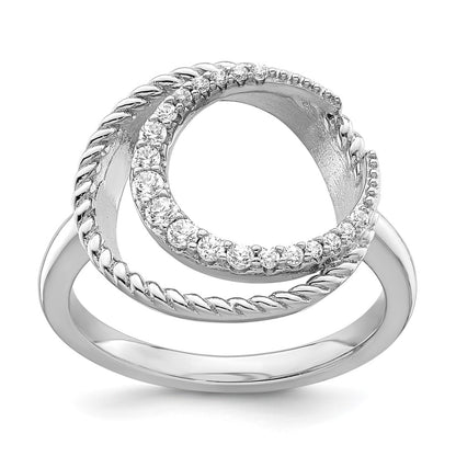 Sterling Silver Rhodium Plated Cz Circle Ring