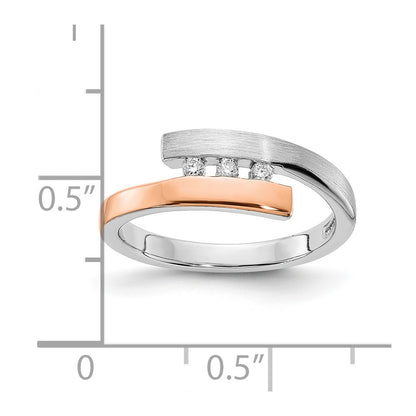 Rose Plated Sterling Silver Rh & Gold Diamond Bypass Ring