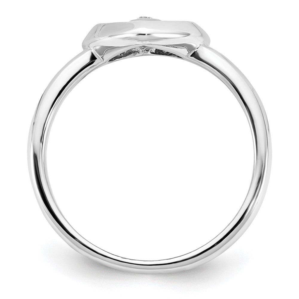 Rose Plated Sterling Silver Rh Gold Polished Satin Diamond Heart Rin