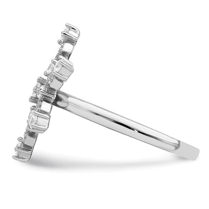 Sterling Silver Rhodium Plated Cz Snowflake Ring