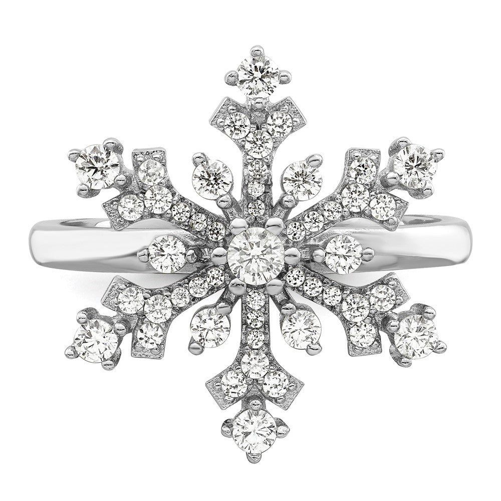 Sterling Silver Rhodium Plated Cz Snowflake Ring