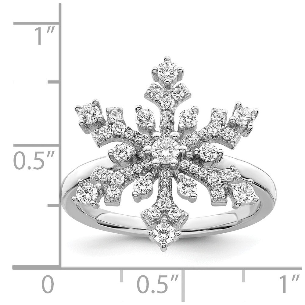 Sterling Silver Rhodium Plated Cz Snowflake Ring