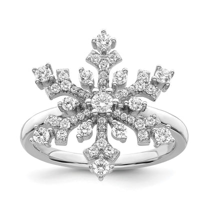 Sterling Silver Rhodium Plated Cz Snowflake Ring