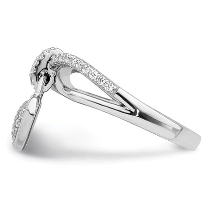 Sterling Silver Rhodium Plated Cz Heart Dangle Ring