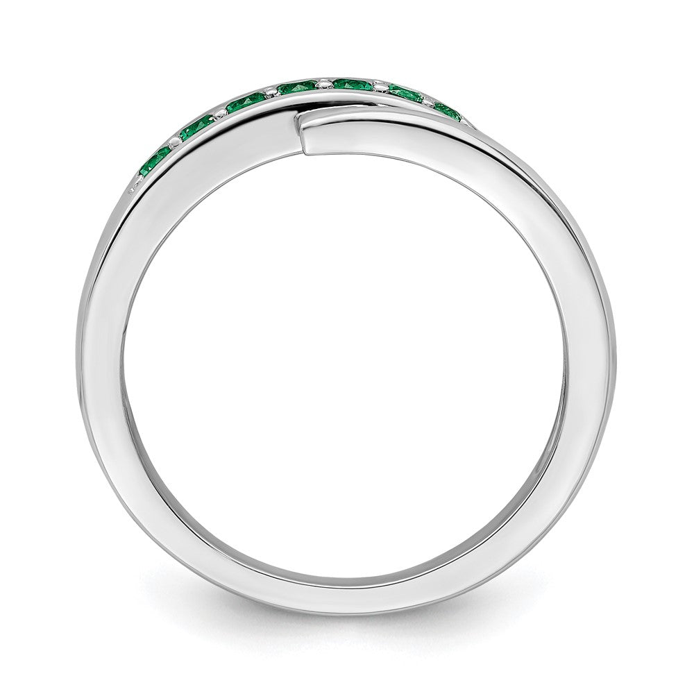 Sterling Silver Rhodium Plated Green & White Cz Ring