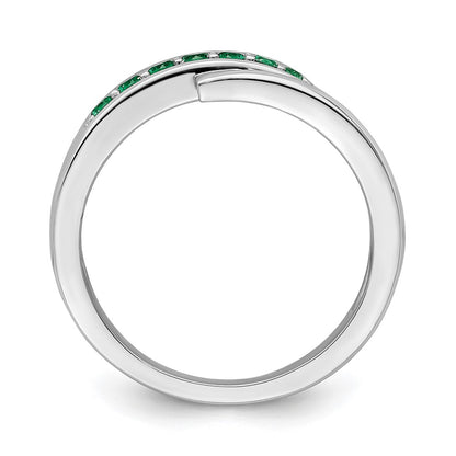 Sterling Silver Rhodium Plated Green & White Cz Ring