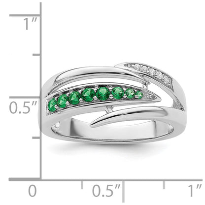 Sterling Silver Rhodium Plated Green & White Cz Ring