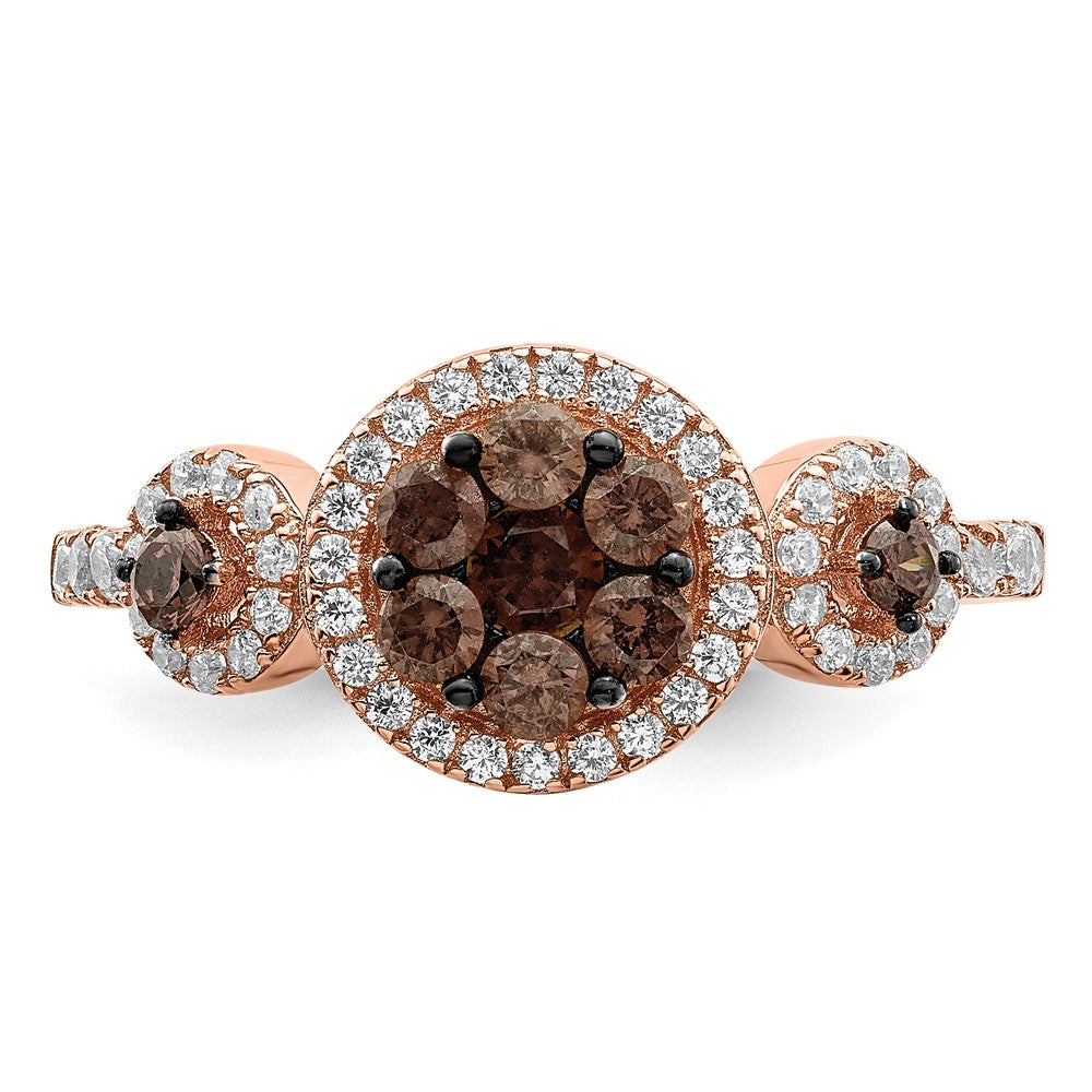 Sterling Silver Rose Tone Black Rhodium Plated Cz Fancy Ring