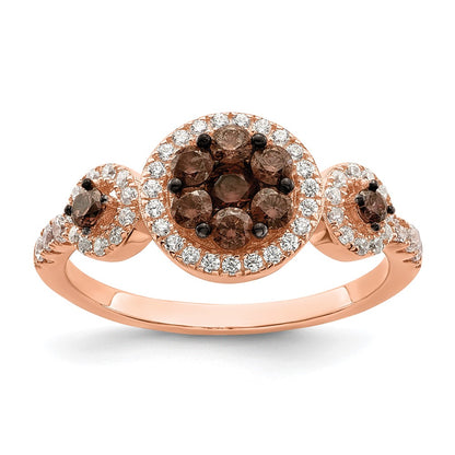 Sterling Silver Rose Tone Black Rhodium Plated Cz Fancy Ring