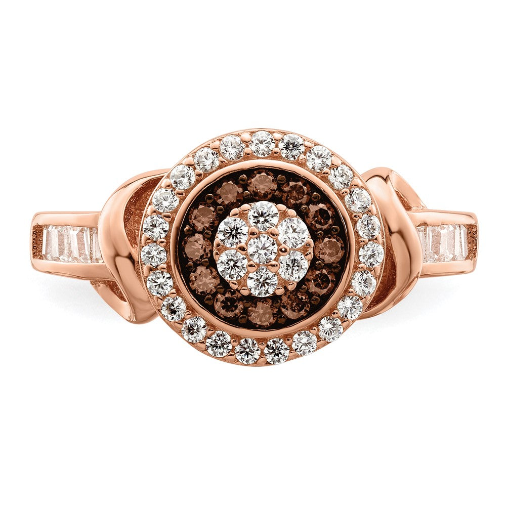 Sterling Silver Rose Tone Black Rhodium Plated Cz Fancy Ring