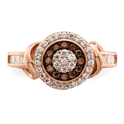 Sterling Silver Rose Tone Black Rhodium Plated Cz Fancy Ring