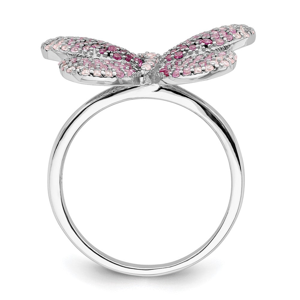 Sterling Silver Rhodium Plated Polished Pink Cz Butterfly Ring