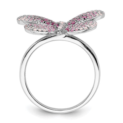 Sterling Silver Rhodium Plated Polished Pink Cz Butterfly Ring