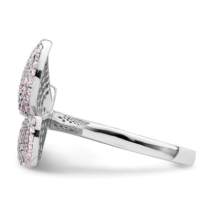 Sterling Silver Rhodium Plated Polished Pink Cz Butterfly Ring