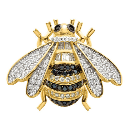 Sterling Silver Blk/White Rh Plated Gold Tone Cz Bumblebee Ring