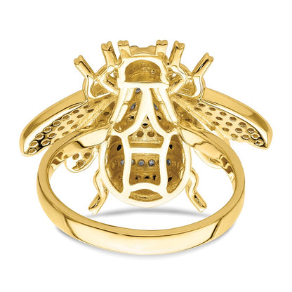 Sterling Silver Blk/White Rh Plated Gold Tone Cz Bumblebee Ring