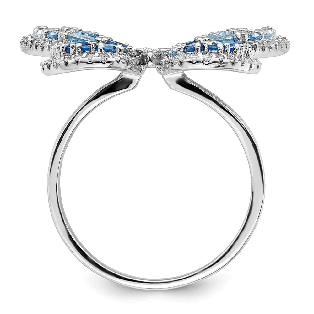 Sterling Silver Rhodium Plated Polished Blue & White Cz Butterfly Ring