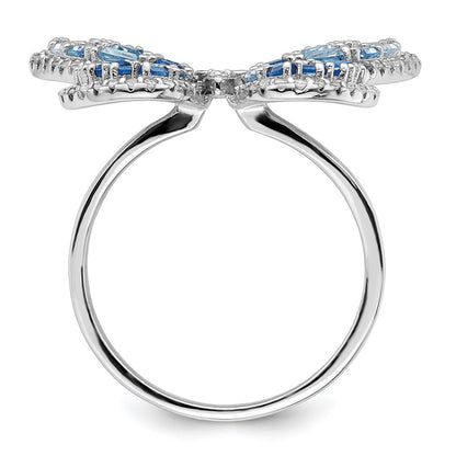 Sterling Silver Rhodium Plated Polished Blue & White Cz Butterfly Ring