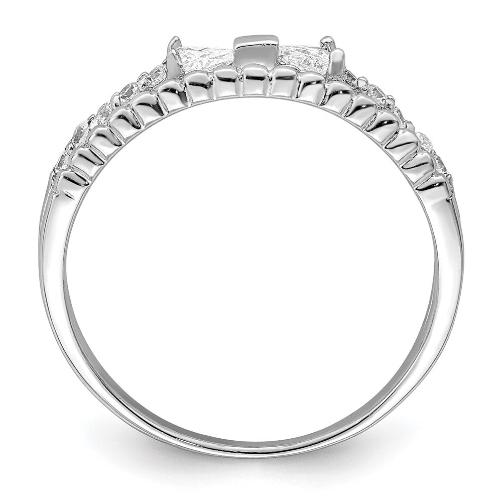 Sterling Silver Rhodium Plated Polished Double Cz Bow Ring