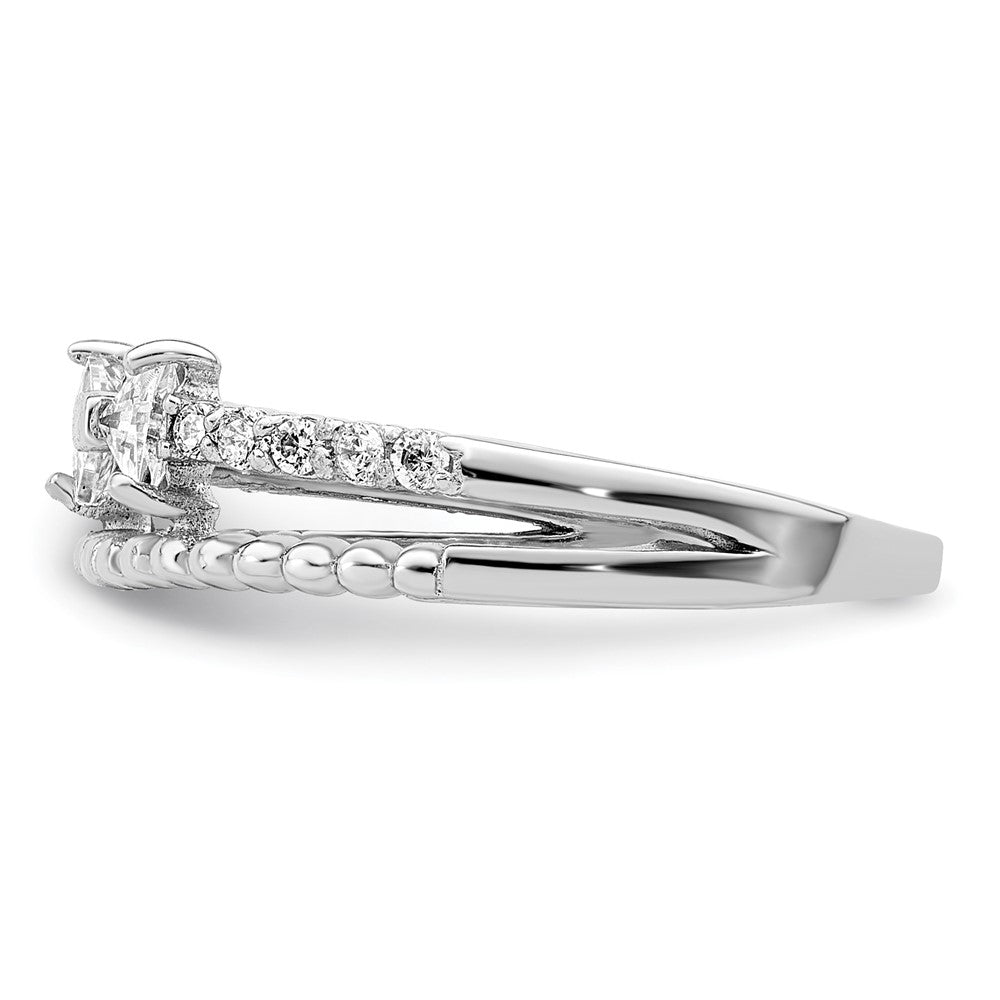 Sterling Silver Rhodium Plated Polished Double Cz Bow Ring