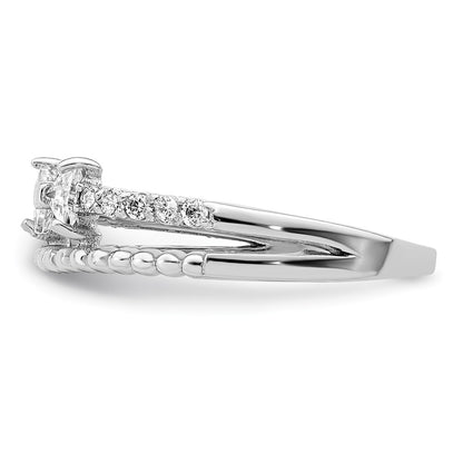 Sterling Silver Rhodium Plated Polished Double Cz Bow Ring