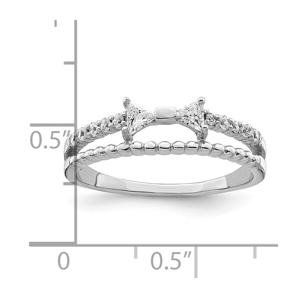 Sterling Silver Rhodium Plated Polished Double Cz Bow Ring
