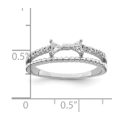 Sterling Silver Rhodium Plated Polished Double Cz Bow Ring