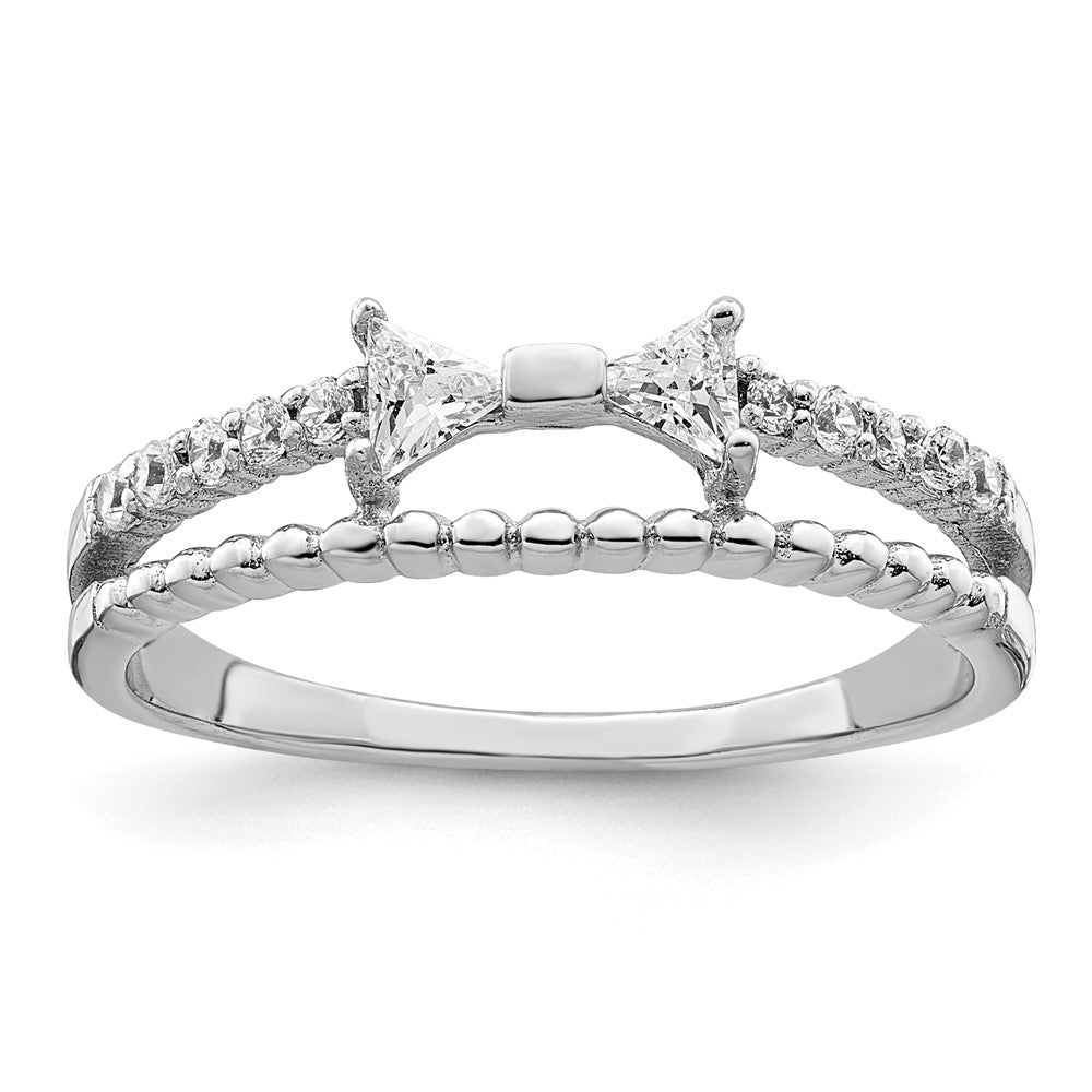 Sterling Silver Rhodium Plated Polished Double Cz Bow Ring