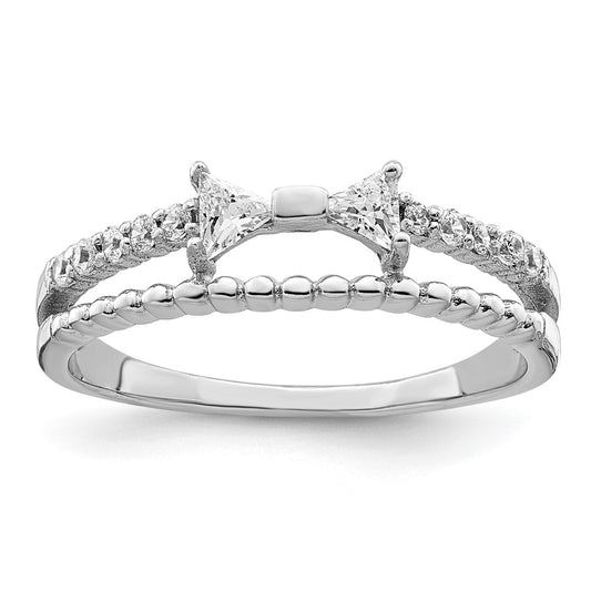 Sterling Silver Rhodium Plated Polished Double Cz Bow Ring