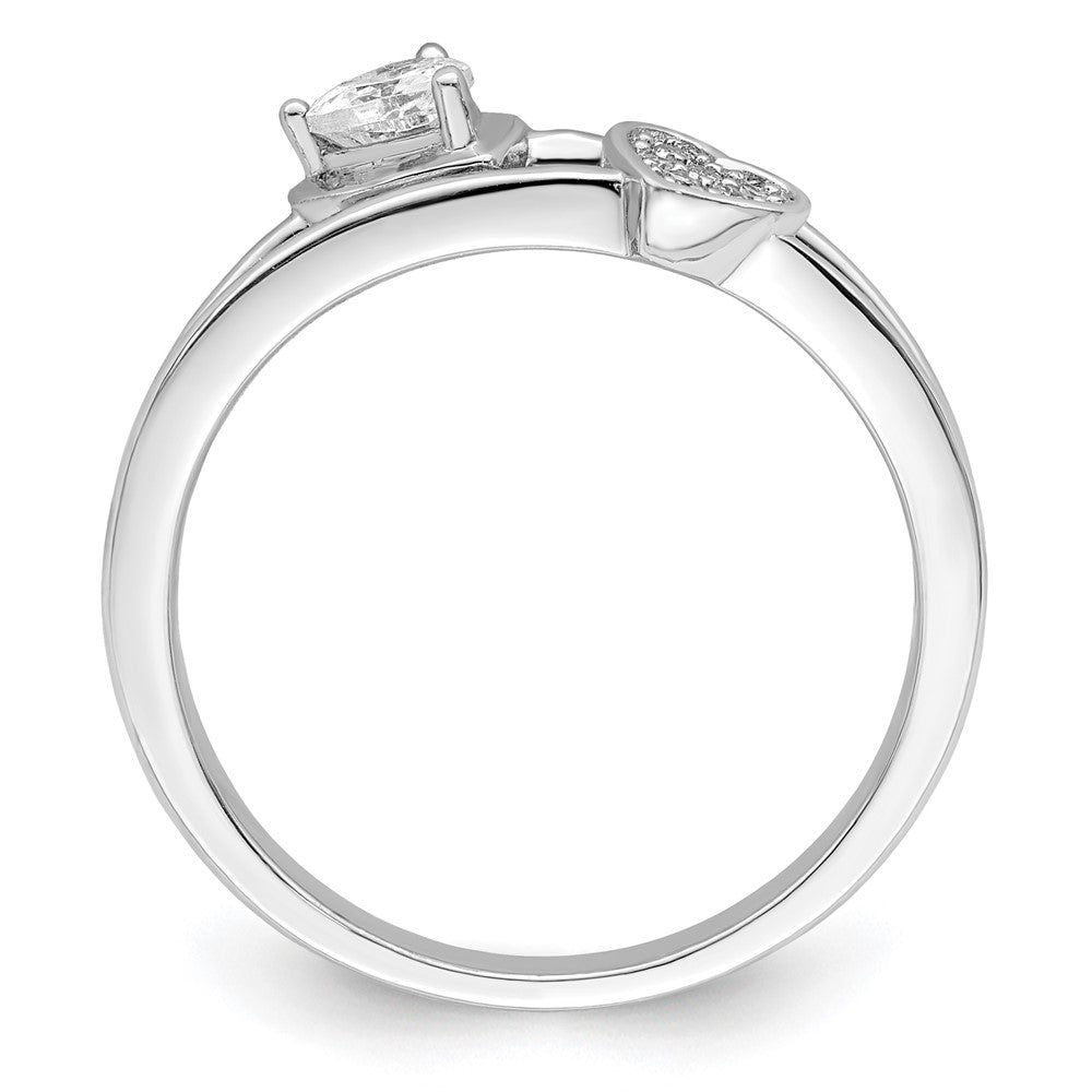 Sterling Silver Rhodium Plated Cz Hearts Ring