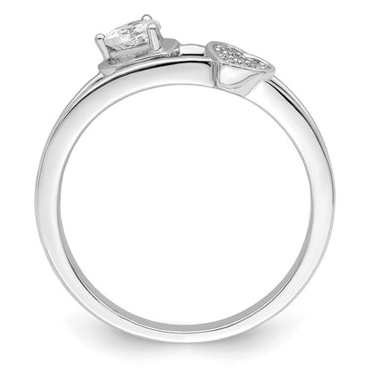 Sterling Silver Rhodium Plated Cz Hearts Ring