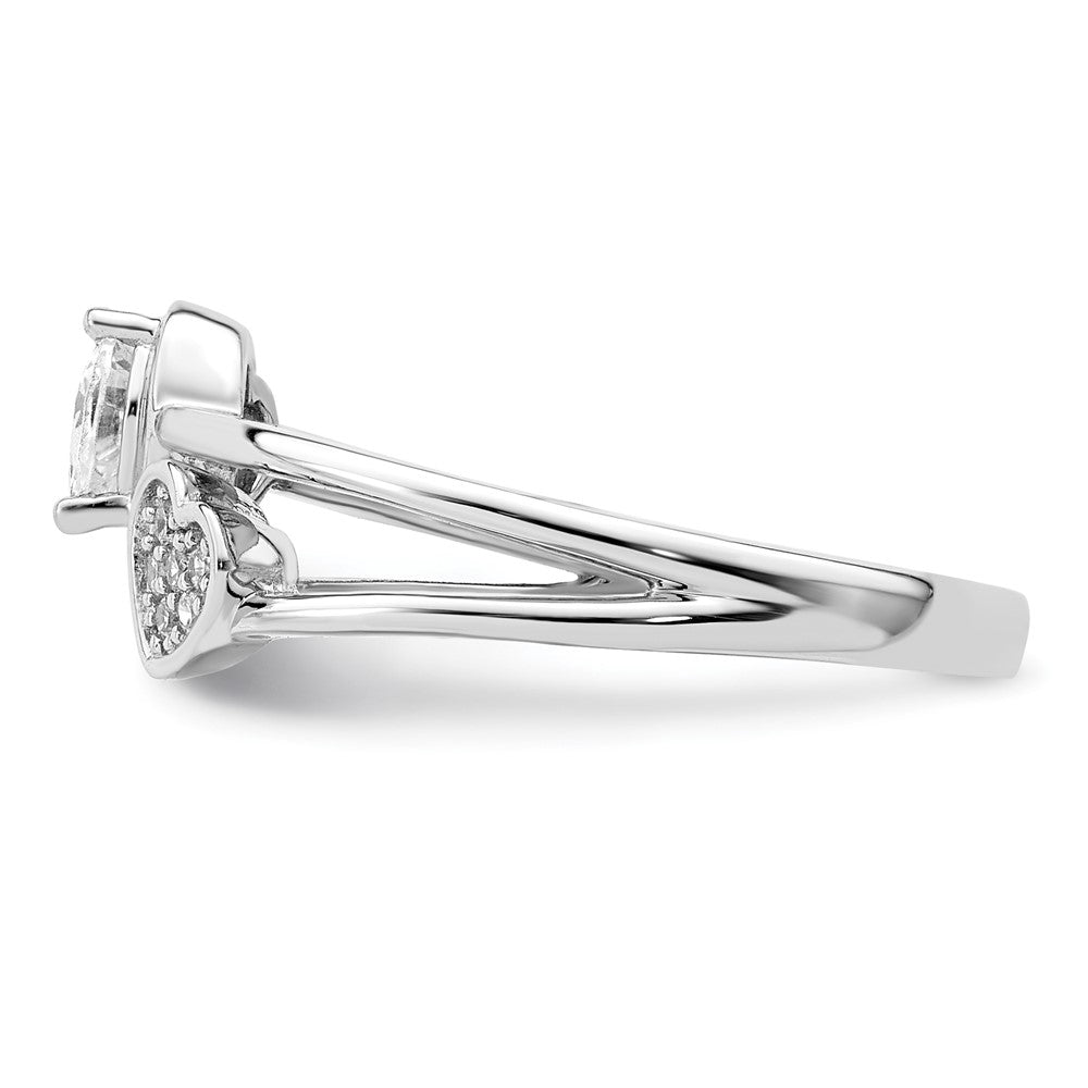 Sterling Silver Rhodium Plated Cz Hearts Ring