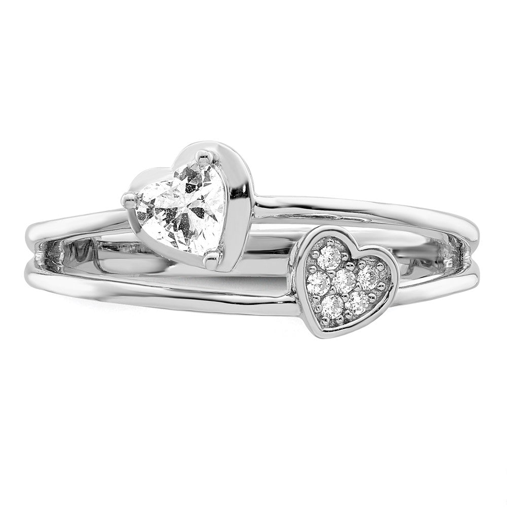 Sterling Silver Rhodium Plated Cz Hearts Ring